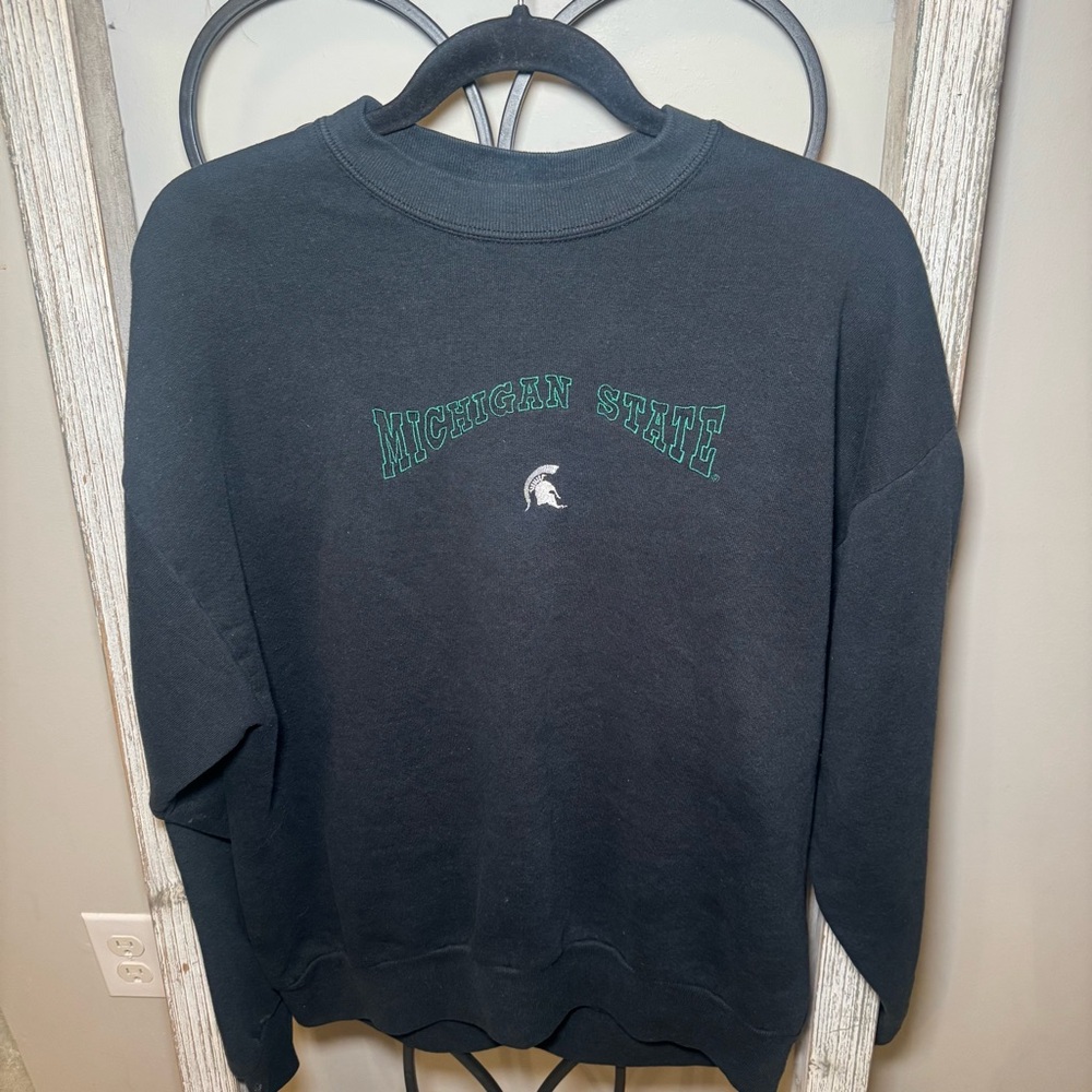 Michigan State Spartans Jerzees Vintage Crewneck Sweatshirt‎ L Green